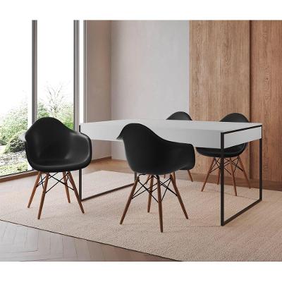 Mesa Jantar Industrial Branca 137X90Cm Base Ferro Preto Com 4 Poltronas Pretas Cor: Branco