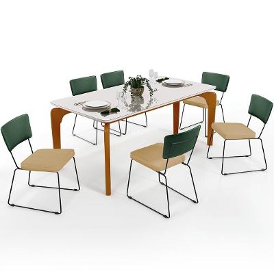 Mesa 160cm Off White E 6 Cadeiras Verde Musgo Bege Escuro