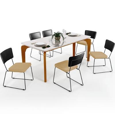 Mesa Capri 160cm Off White E 6 Cadeiras Preto Bege Escuro