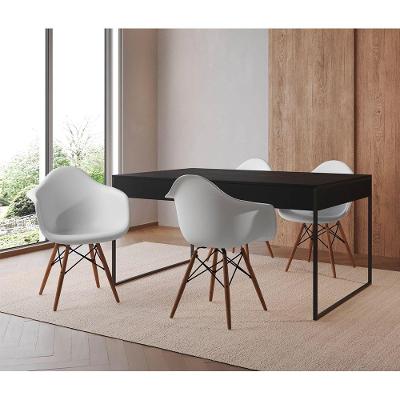 Mesa Jantar Industrial Preta 137X90Cm Base Ferro Preto Com 4 Poltronas Brancas Cor: Preto
