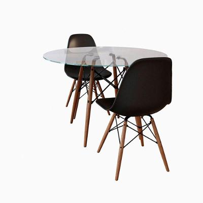 Conjunto De Mesa De Jantar Redonda 90Cm Tampo De Vidro Com 2 Cadeiras Pretas