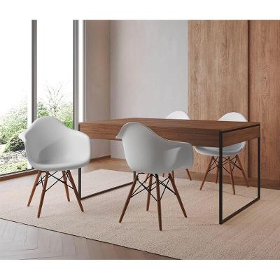 Mesa Jantar Industrial Amêndoa 137X90Cm Base Ferro Preto Com 4 Poltronas Brancas Ei Cor: Amendoa