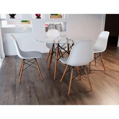 Conjunto De Mesa De Jantar Redonda 90Cm Tampo De Vidro Com 4 Cadeiras Brancas