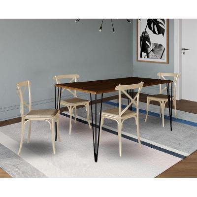 Jogo De Mesa Elen Retangular Tampo De Madeira 140X80Cm Amêndoa Com 4 Cadeiras Katrina Off White