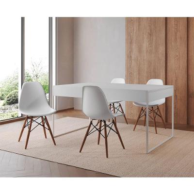 Mesa Jantar Industrial Retangular Branca 137X90Cm Base Ferro Branco C/4 Cadeiras Branca Cor: Branco