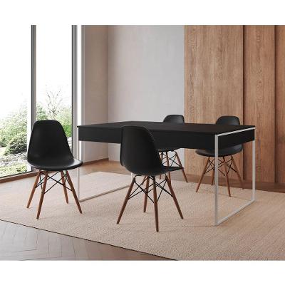 Mesa Jantar Industrial Retangular Preta 137X90Cm Base Ferro Branco C/4 Cadeiras Pretas Cor: Preto