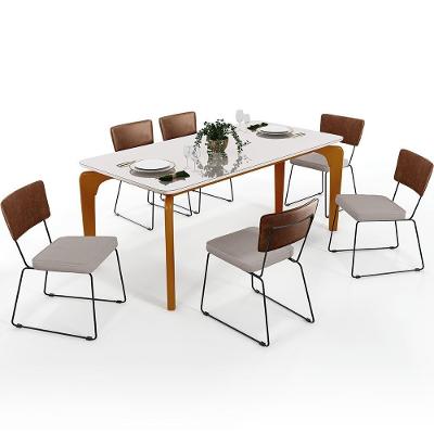 Mesa Capri 160cm Off White Nature E 6 Cadeiras Marrom Bege
