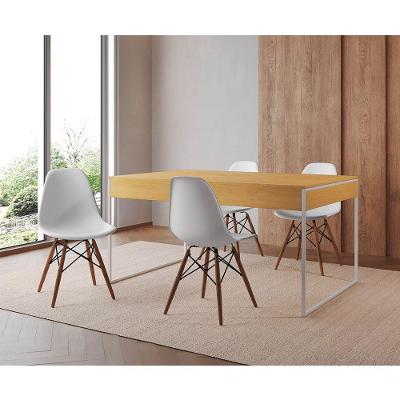 Mesa Jantar Industrial Retangular Canela 137X90Cm Base Ferro Branco C/4 Cadeiras Branca Cor: Canela
