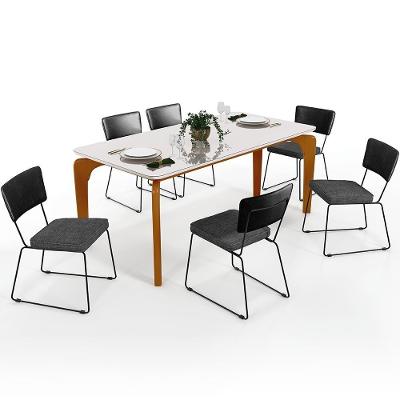Mesa Capri 160cm Off White E 6 Cadeiras Preto Cinza Escuro