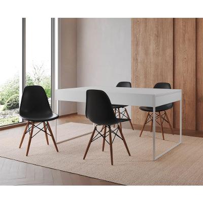 Mesa Jantar Industrial Retangular Branca 137X90Cm Base Ferro Branco C/4 Cadeiras Pretas Cor: Branco