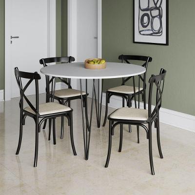 Mesa Jantar Redonda Branca Com 4 Cadeiras Preta Branco