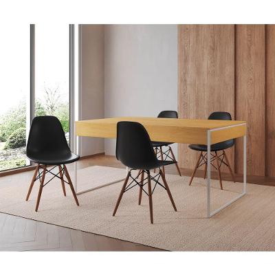 Mesa Jantar Industrial Retangular Canela 137X90Cm Base Ferro Branco C/4 Cadeiras Pretas Cor: Canela