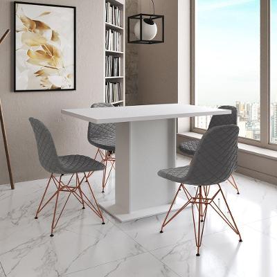 Mesa Jantar Londres Tampo Branco 120Cm 4 Cadeiras Base Cobre Estofado Grafite