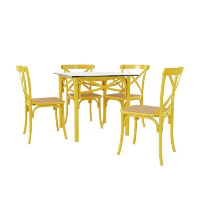 Conjunto Katrina Amarelo 4 Lugares Tampo De Madeira Quadrado 90 Cm Asturias