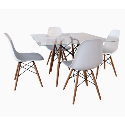 Conjunto De Mesa De Jantar Quadrada 90Cm Tampo De Vidro Com 4 Cadeiras Brancas