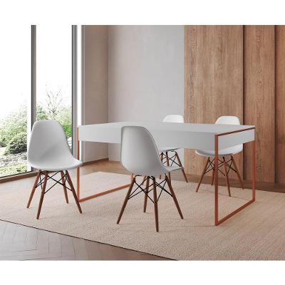 Mesa Jantar Industrial Retangular Branca 137X90Cm Base Cobre Com 4 Cadeiras Brancas Cor: Branco