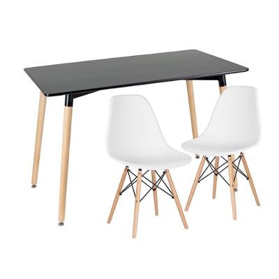 Kit - Mesa De Jantar Retangular Eames 60 X 120 Cm Preto + 2 Cadeiras Eiffel Dsw Branco