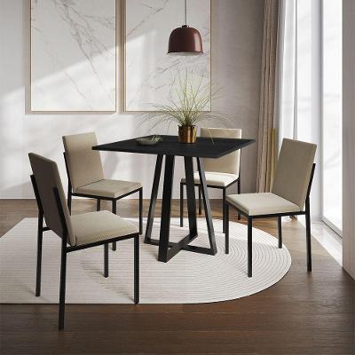 Conjunto De Jantar Mesa Mônaco 90Cm Tampo Preto Com 4 Cadeiras Estofadas Bege - Cor: Preto