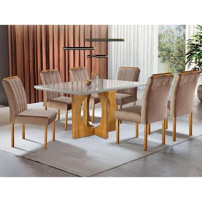 Mesa De Jantar 6 Lugares Cadeiras Juliana Em Suede Bege Móveis Mix Mel/Off-White/Bege
