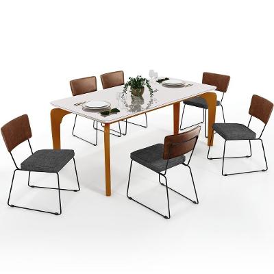 Mesa Capri 160cm Off White E 6 Cadeiras Marrom Cinza Escuro
