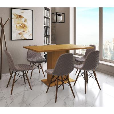 Mesa Jantar Londres Retangular Canela 137X90Cm 6 Cadeiras Estofadas Nude Médio Madeira