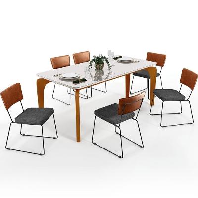 Mesa Capri 160 Off White Com 6 Cadeiras Camel Cinza Escuro