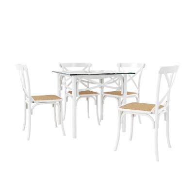 Conjunto Katrina Branco 4 Cadeiras Tampo De Madeira Quadrado 90 Cm Asturias