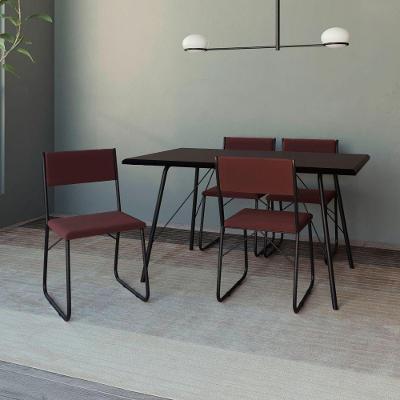 Mesa Jantar Paraty 137Cm Tampo Preto Com 4 Cadeiras Angra Estofadas Preta E Marrom - Cor: Marrom