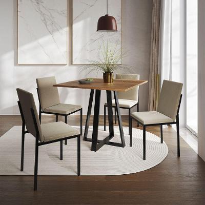 Conjunto De Jantar Mesa Mônaco 90Cm Tampo Imbuia Com 4 Cadeiras Estofadas Bege - Cor: Preto