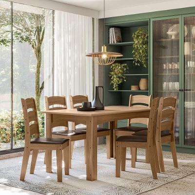 Conjunto Sala De Jantar Mali 1,56 Com 6 Cadeiras Cedro 61C