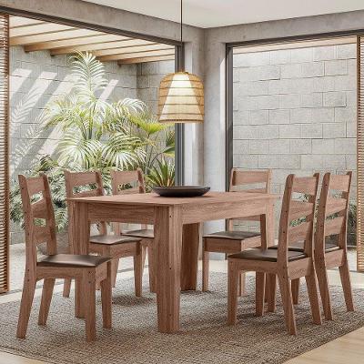 Conjunto Sala De Jantar1,35 Com 6 Cadeiras Amêndoa 61C