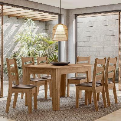 Conjunto Sala De Jantar Itália 1,35 Com 6 Cadeiras Cedro 61C