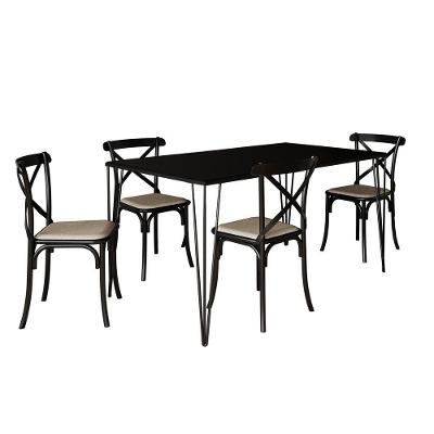 Conjunto De Mesa Elen Retangular Tampo De Madeira 140X80Cm Preto Com 4 Cadeiras Katrina Preto