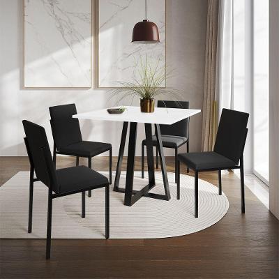 Conjunto De Jantar Mesa Mônaco 90Cm Tampo Branco Com 4 Cadeiras Estofadas Pretas - Cor: Preto
