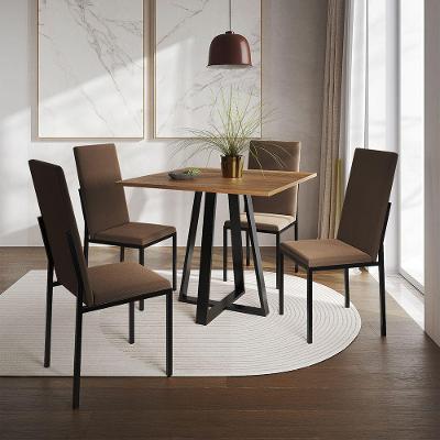 Conjunto De Jantar Mesa Mônaco Premium 90Cm Imbuia Com 4 Cadeiras Estofadas Marrom - Cor: Preto