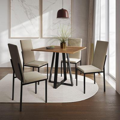Conjunto De Jantar Mesa Mônaco Premium 90Cm Imbuia Com 4 Cadeiras Estofadas Bege - Cor: Preto