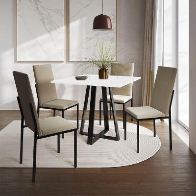 Conjunto De Jantar Mesa Mônaco Premium 90Cm Branca Com 4 Cadeiras Estofadas Bege - Cor: Preto