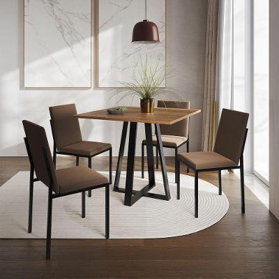 Conjunto De Jantar Mesa Mônaco 90Cm Tampo Imbuia Com 4 Cadeiras Estofadas Marrom - Cor: Preto