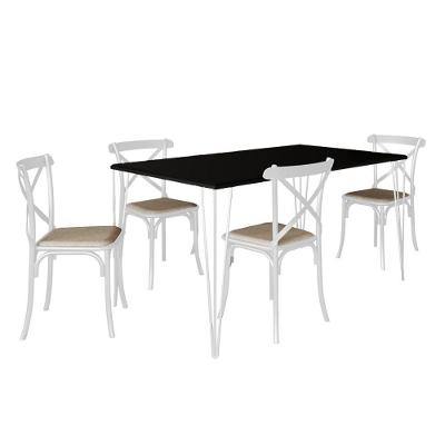 Conjunto De Mesa Elen Retangular Tampo De Madeira 140X80Cm Preto Com 4 Cadeiras Katrina Branca