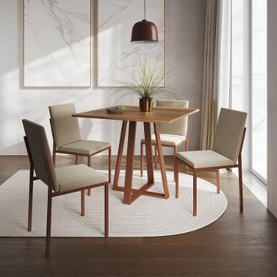 Conjunto De Jantar Mesa Mônaco 90Cm Tampo Imbuia Com 4 Cadeiras Bege Base Cobre - Cor: Preto