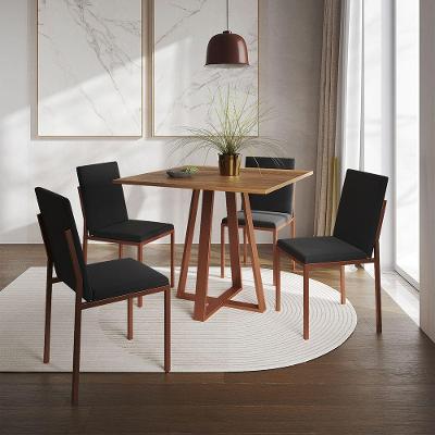 Conjunto De Jantar Mesa Mônaco 90Cm Tampo Imbuia Com 4 Cadeiras Pretas Base Cobre - Cor: Preto