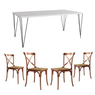 Jogo De Mesa Elen Retangular Tampo De Madeira 140X80Cm Branco Com 4 Cadeiras Katrina Cobreo R