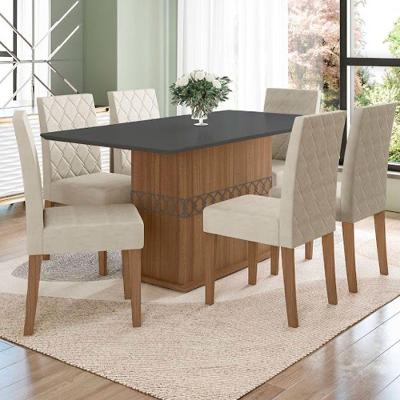 Conjunto Sala De Jantar Mesa Agata 6 Cadeiras Jade Poliman Carvalho Com Grafite