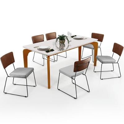 Mesa Capri 160cm Off White Com 6 Cadeiras B05 Marrom Cinza