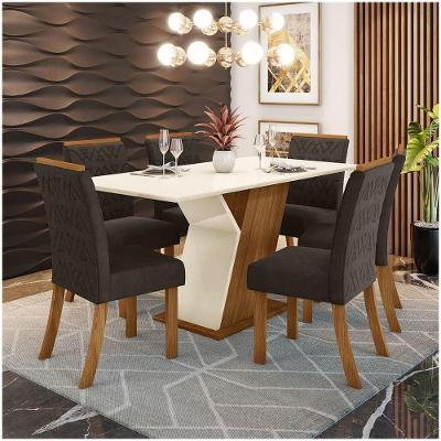 Conjunto Sala De Jantar Mesa 1.600mm 6 Cadeiras Zuri Casa 812 Nature Off White E Marrom