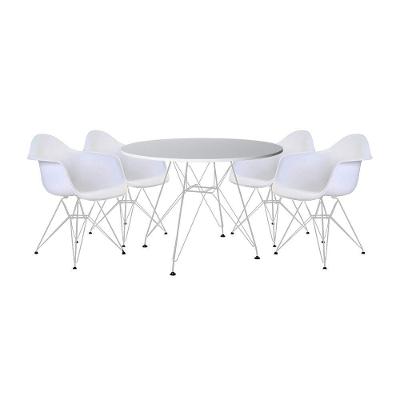 Mesa De Jantar Redonda Branca 90Cm Com 4 Poltronas Brancas Ferro Branco Branco