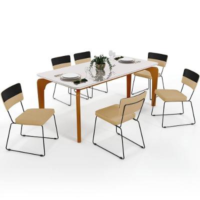 Mesa Capri 160cm Off White 6 Cadeiras B05 Preto Bege Escuro