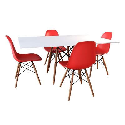 Conjunto De Mesa De Jantar Retangular 120X75 Tampo De Madeira Branco Com 4 Cadeiras Ver