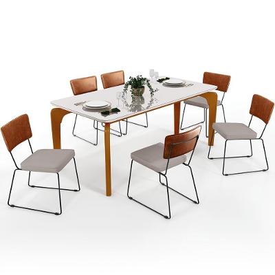Mesa Capri 160cm Off White Nature Com 6 Cadeiras Camel Bege