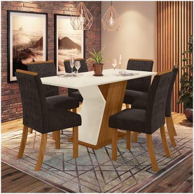 Conjunto Sala De Jantar Mesa 160cm 6 Cadeiras Juanita Casa 812 Nature Off White E Marrom